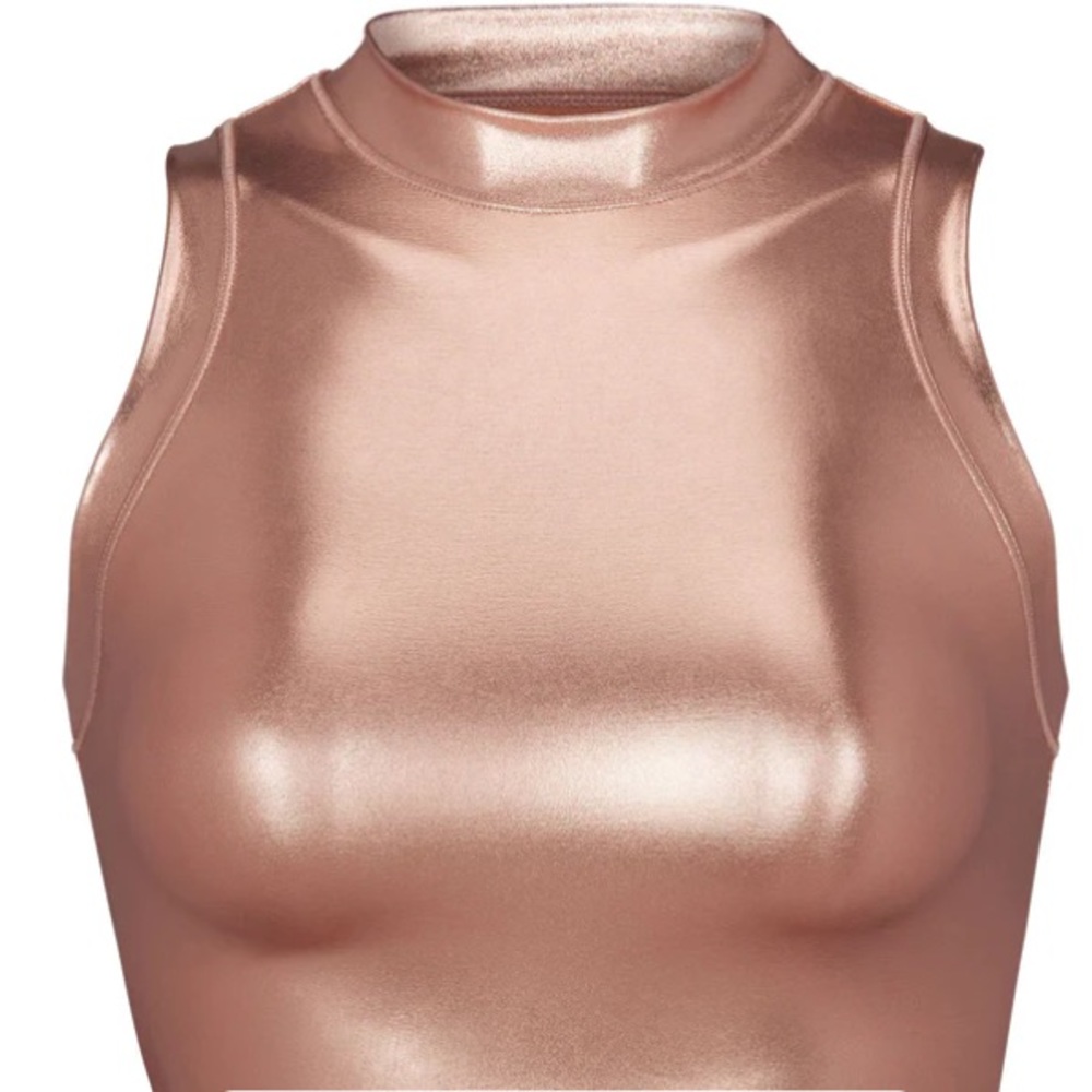 Skims Rose Gold Sleeveless Crop Mockneck Tank Top Size M